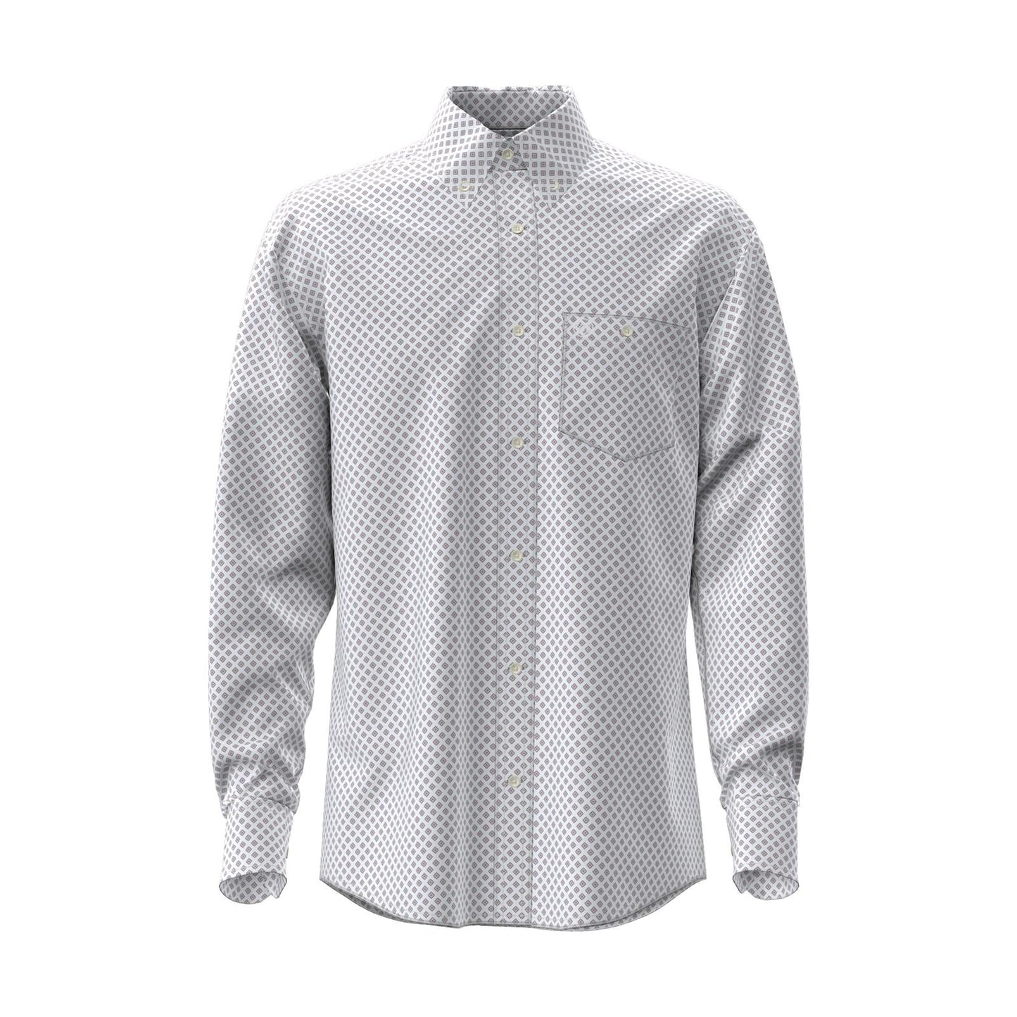 Wrangler® Men Classic Long Sleeve Shirt - Relaxed Fit - White/Burgundy