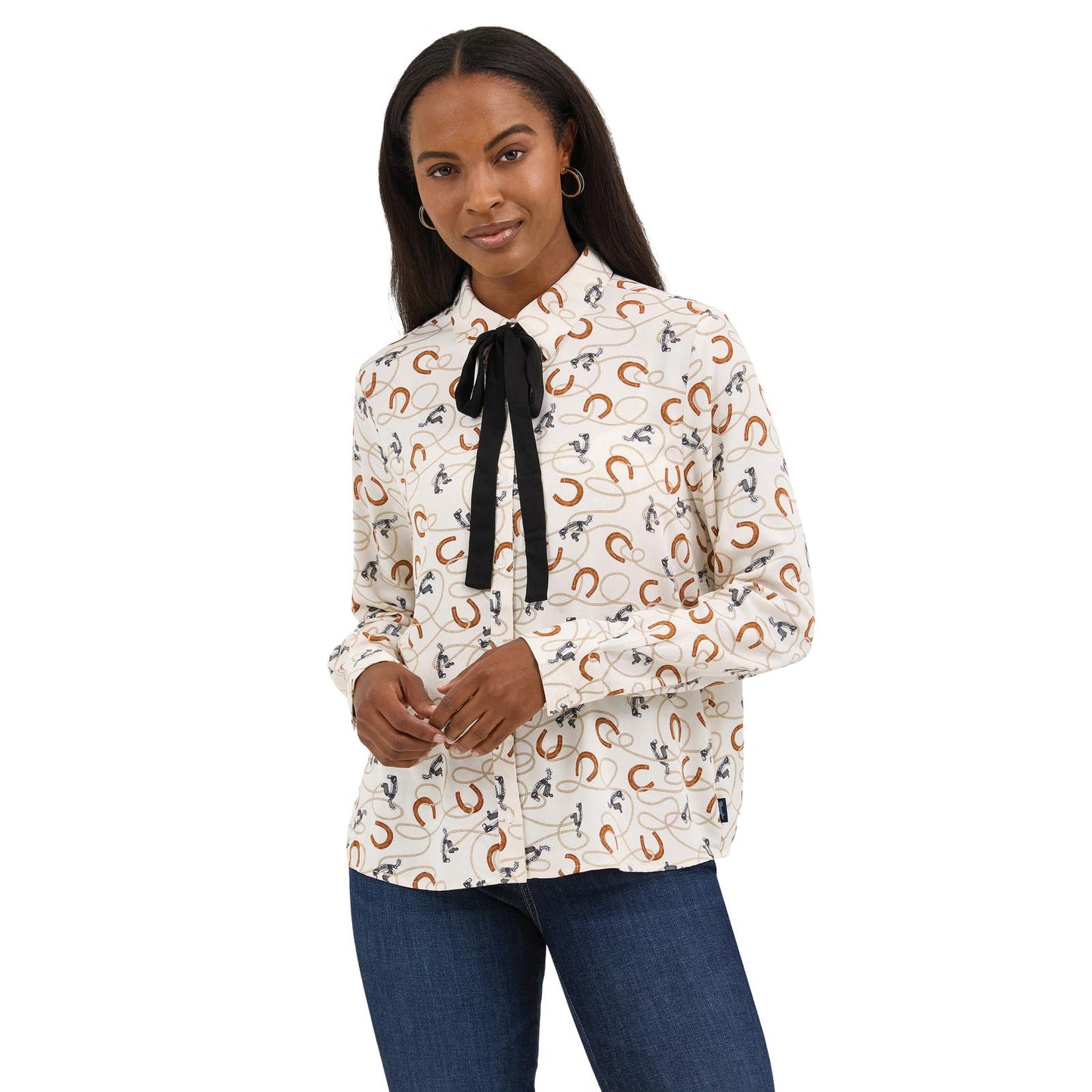 Wrangler Women Retro® Punchy Neck Tie Blouse - White