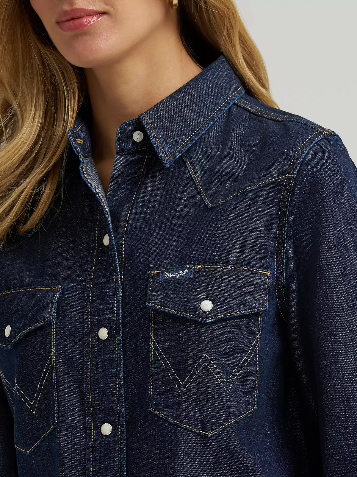 Wrangler® Iconic Western Snap Denim Shirt - Dark Denim - 112373724