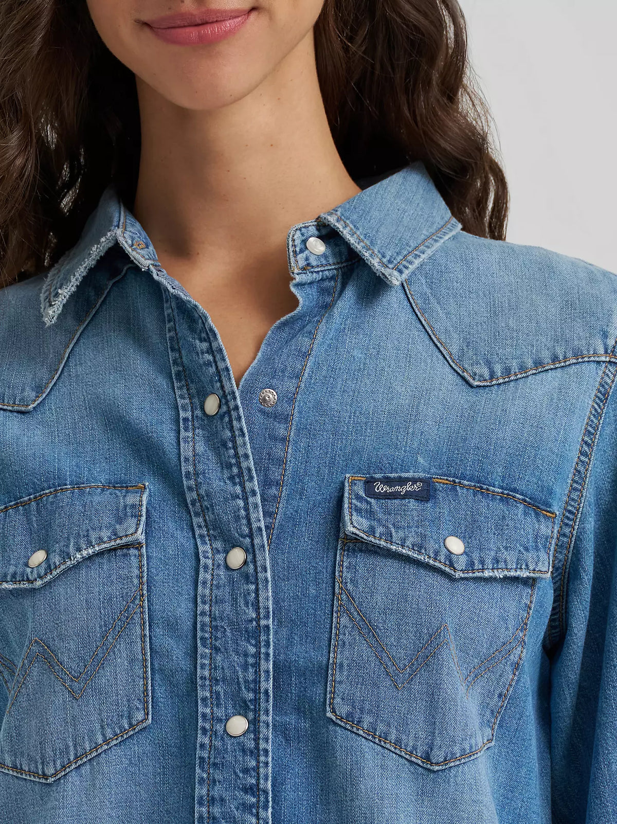 Wrangler® Iconic Western Snap Denim Shirt - Light Denim - 112373748