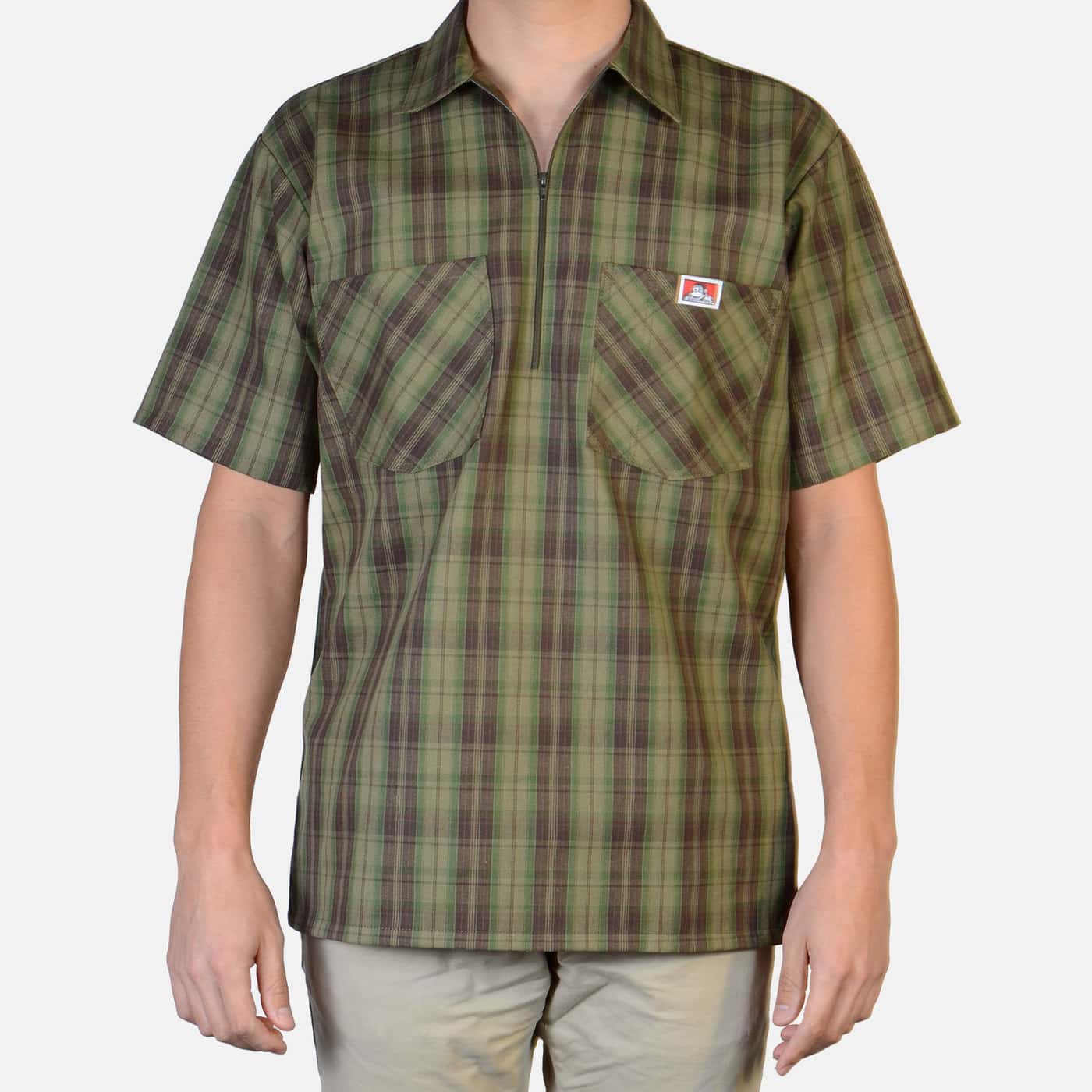 Ben Davis Short Sleeve Plaid, 1/2 Zip