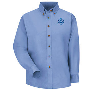 Volkswagen® Women's Long Sleeve Poplin Dress Shirt - Left Chest: Royal VW - Basics Clothing Store