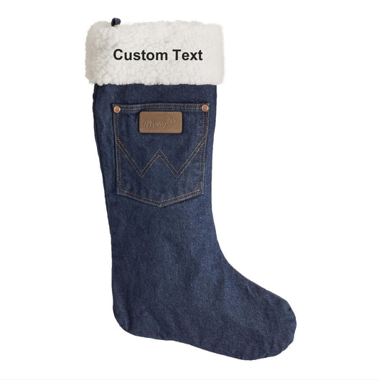 Custom Embroidered (Included) Wrangler Denim Christmas Stocking Sherpa - Prewashed