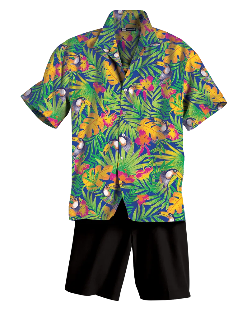 Blue Generation Tucan Print Camp Shirt-BG3101
