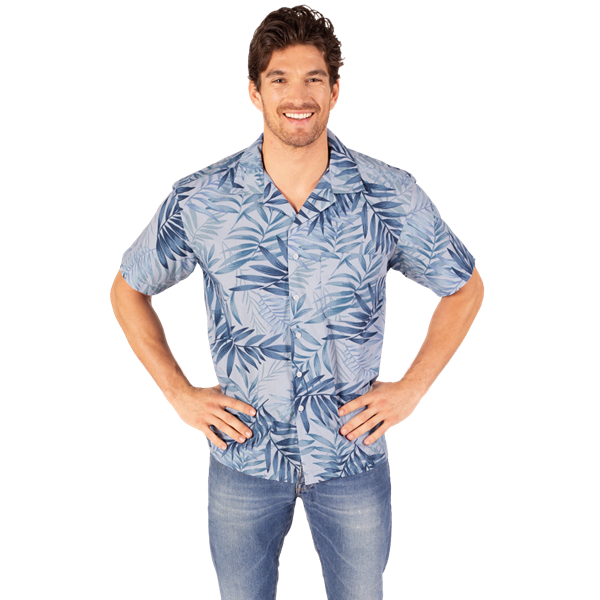 Blue Generation BG3107 Men's Tonal Print Camp Shirt, Blue, Medium (Clearance)