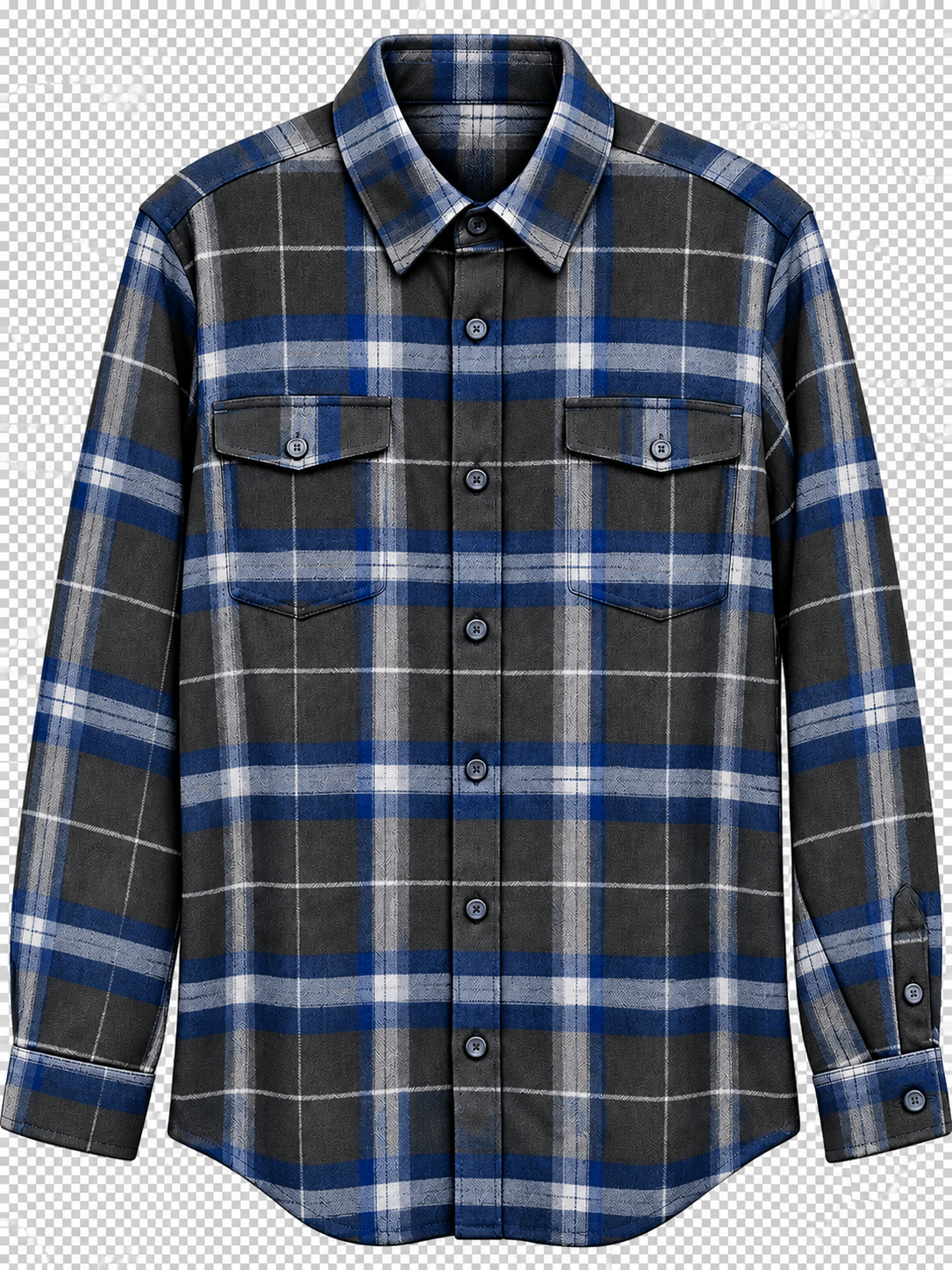 Burnside B8981 - Men's Blue, Grey & Black Plaid Long Sleeve Button-Up Flannel Shirt - B8981