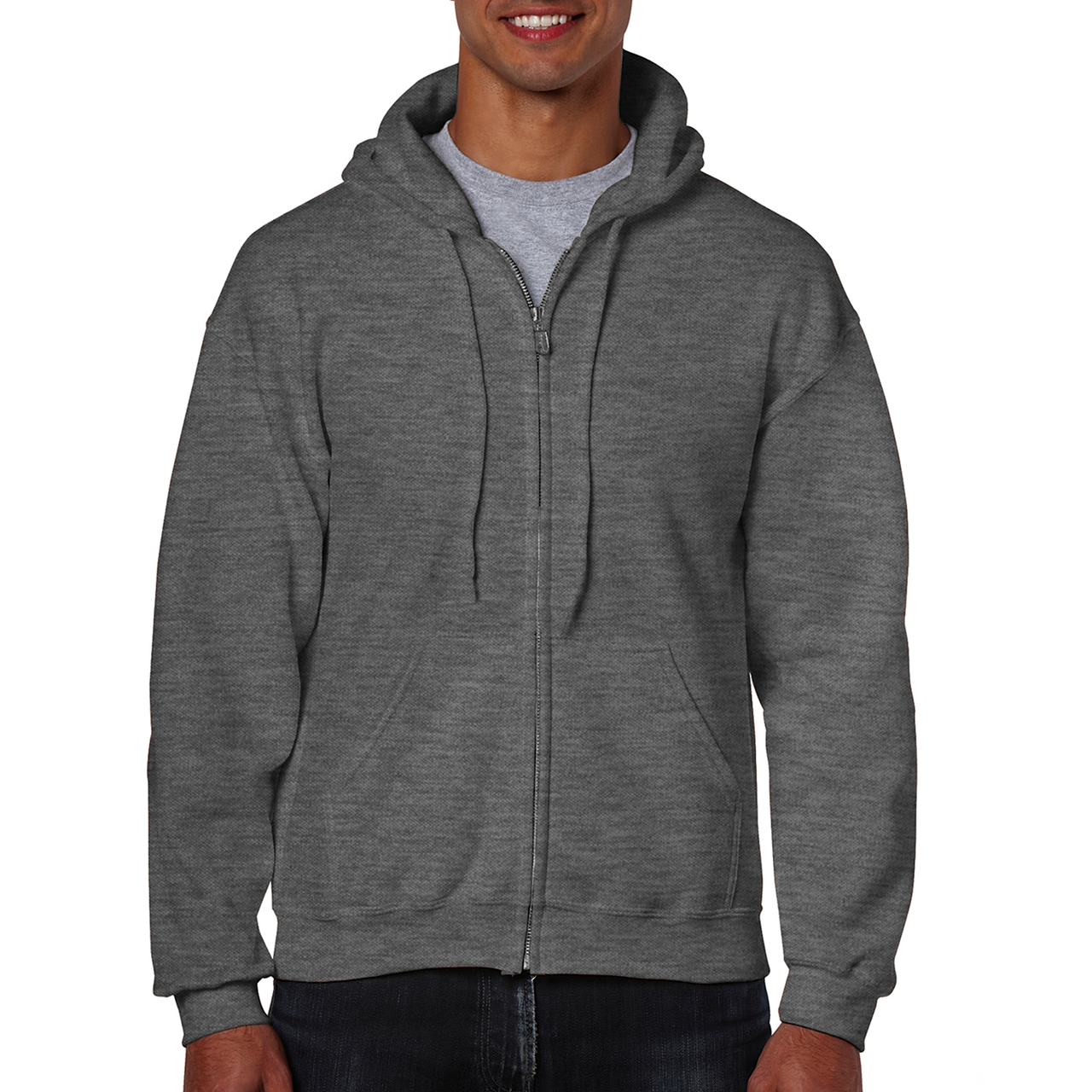 Gildan Men's Fleece Zip Hooded Sweatshirt, Dark Heather