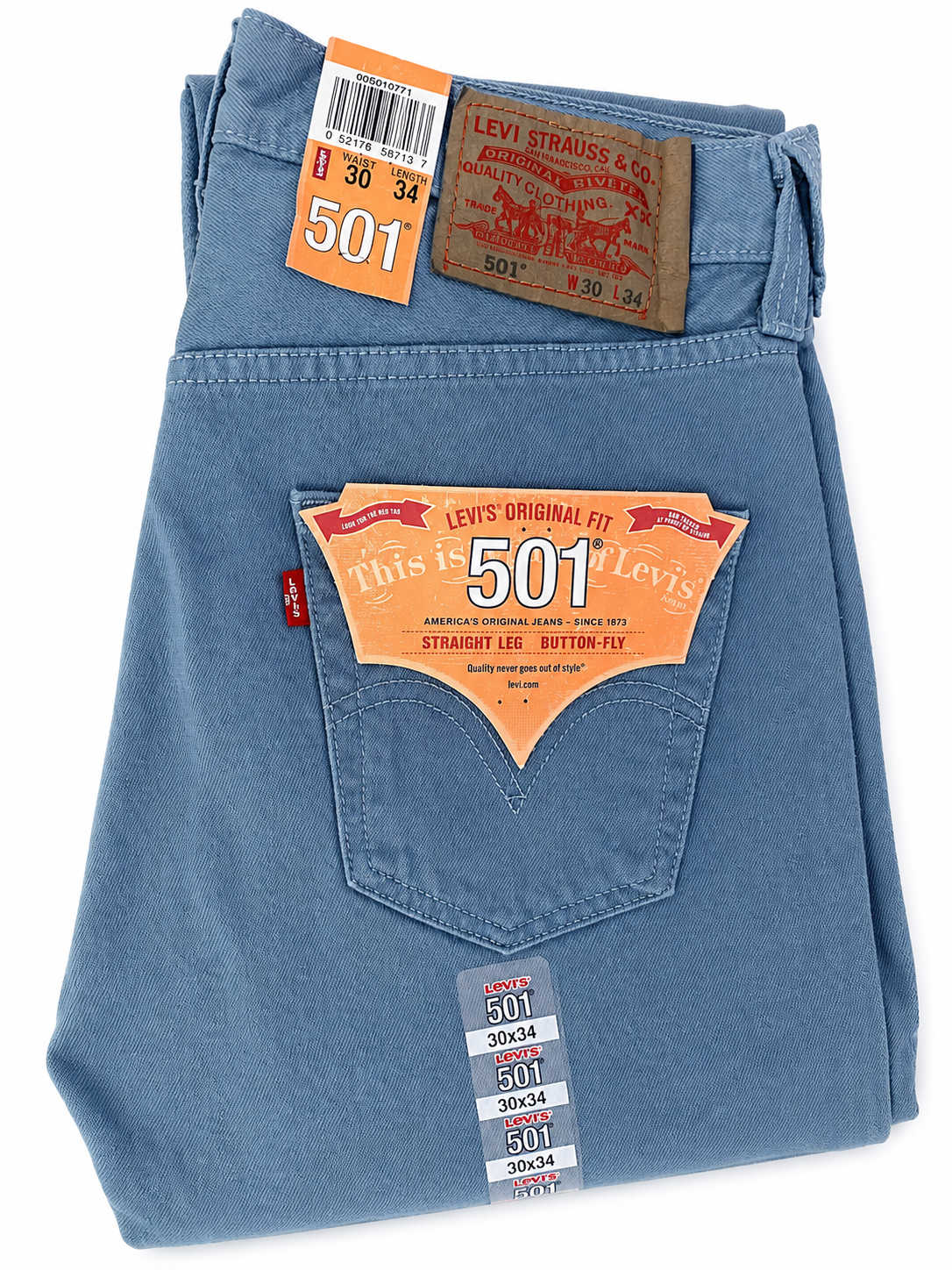 Levi's 501 Original Fit Men's Jeans – Light Blue | Straight Leg | Button Fly 30x34 (00501-0771) (Discontinued) (Clearance)