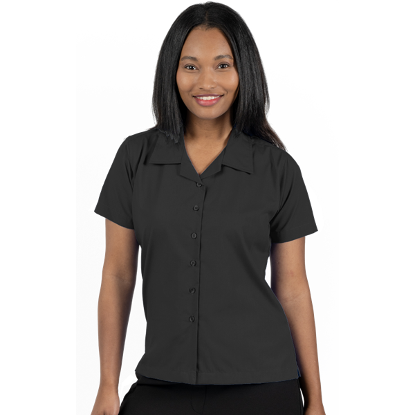 Blue Generation BG6100 Ladies' Solid Poplin Camp Shirt, Black, X-Large (Clearance)