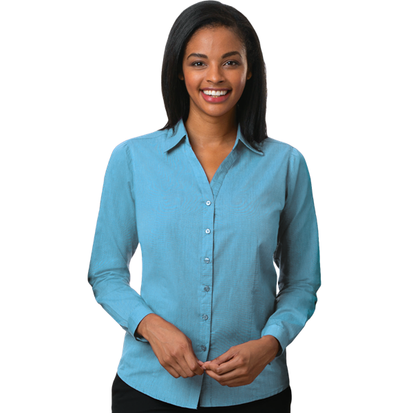 Blue Generation Ladies' L/S Crossweave Shirt - BG6215C Clearance - Aqua (XS, 3XL, 4XL)