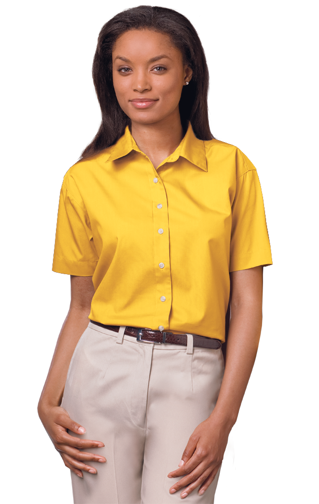 Camisa de popelina supermezcla con botones de hueso para mujer de Blue Generation Camisa de manga corta