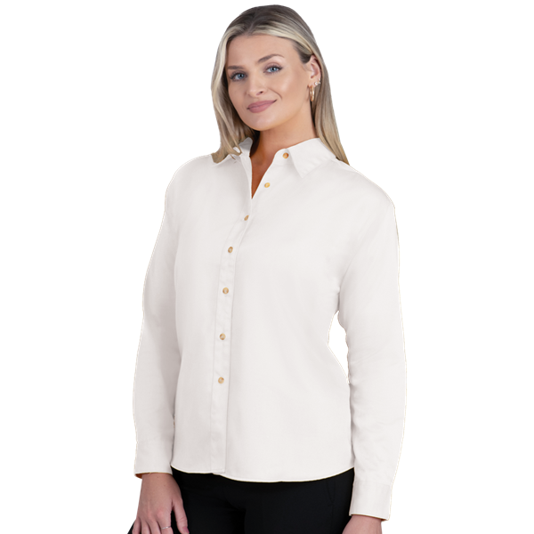 Blue Generation BG6217 Ladies Scotchgard Twill L/S Shirt, White, 2XLarge (Clearance)