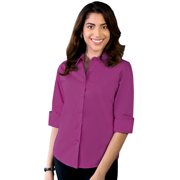 Blue Generation BG6218 Ladies 3/4 Sleeve Stretch Poplin Shirt, Berry, 3X-Large (Clearance)