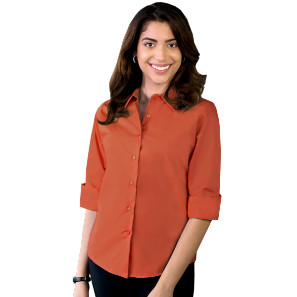 Blue Generation BG6218 Ladies 3/4 Sleeve Stretch Poplin Shirt, Coral, XLarge (Clearance)