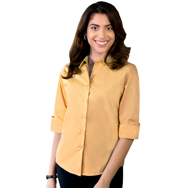 Blue Generation BG6218 Ladies 3/4 Sleeve Stretch Poplin Shirt, Maize, Large (Clearance)