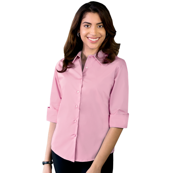 Blue Generation BG6218 Ladies 3/4 Sleeve Stretch Poplin Shirt, Pink, 2XLarge (Clearance)