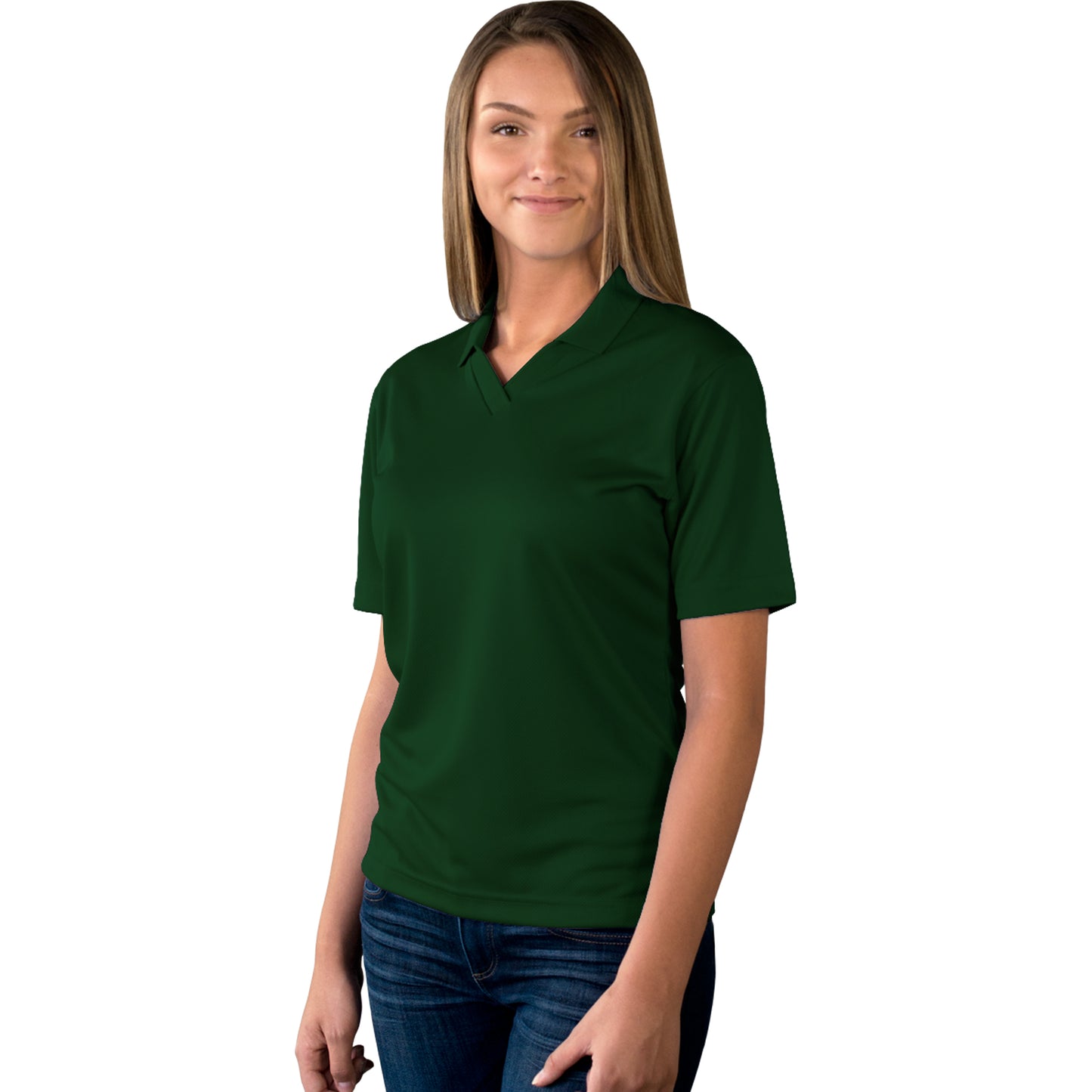 Blue Generation BG6219 Ladies Wicking V-Neck Polo, Hunter, X-Large (Clearance)