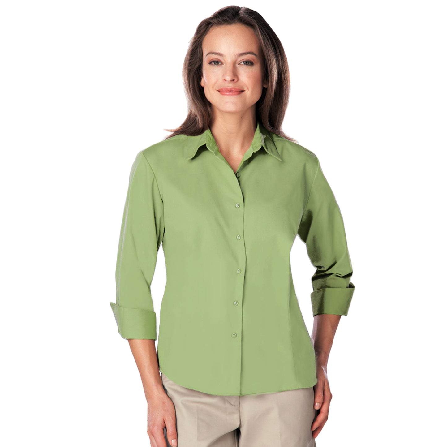 Blue Generation BG6260 Ladies 3/4 Sleeve Poplin Shirt, Cactus, Medium (Clearance)