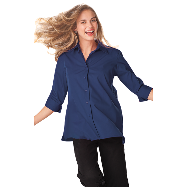 Blue Generation BG6261 Ladies 3/4 Sleeve Poplin Swing Shirt, Navy, Medium (Clearance)