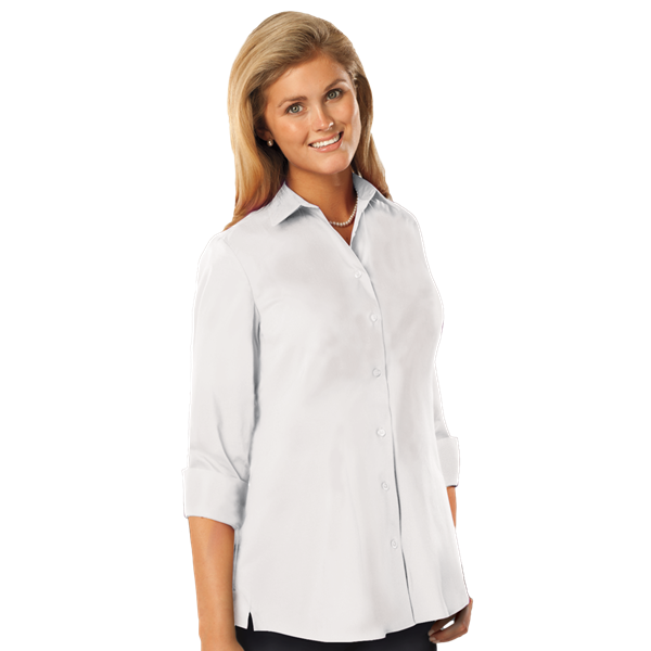 Blue Generation BG6261 Ladies 3/4 Sleeve Poplin Swing Shirt, White, Large (Clearance)