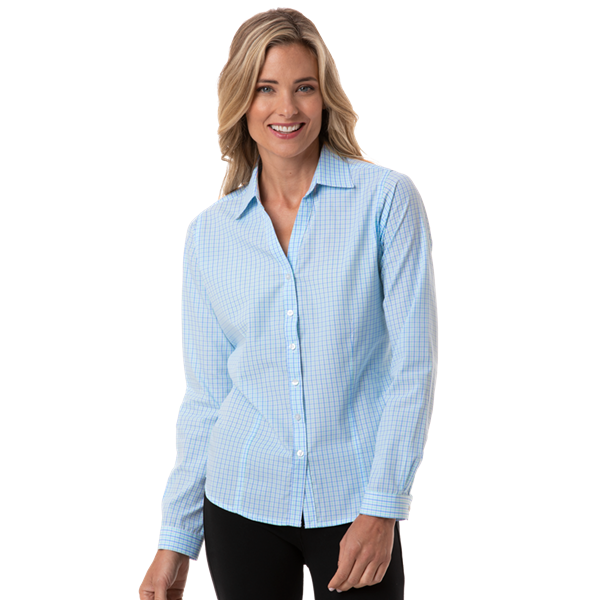 Blue Generation Ladies L/S Tricolor Plaid - BG6270C - Clearance - Aqua / Blue (L, XL, 2XL, 3XL, 4XL)