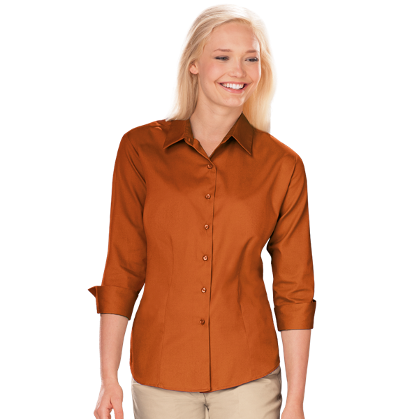 Blue Generation BG6330 Ladies' 3/4 Sleeve Fine Line Twill Shirt, Burnt Orange, Medium (Clearance)