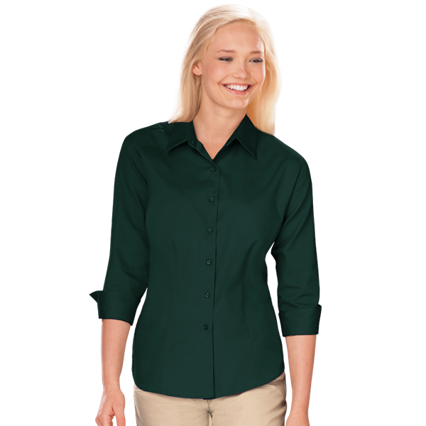 Blue Generation BG6330 Ladies' 3/4 Sleeve Fine Line Twill Shirt, Hunter, 3X-Large (Clearance)