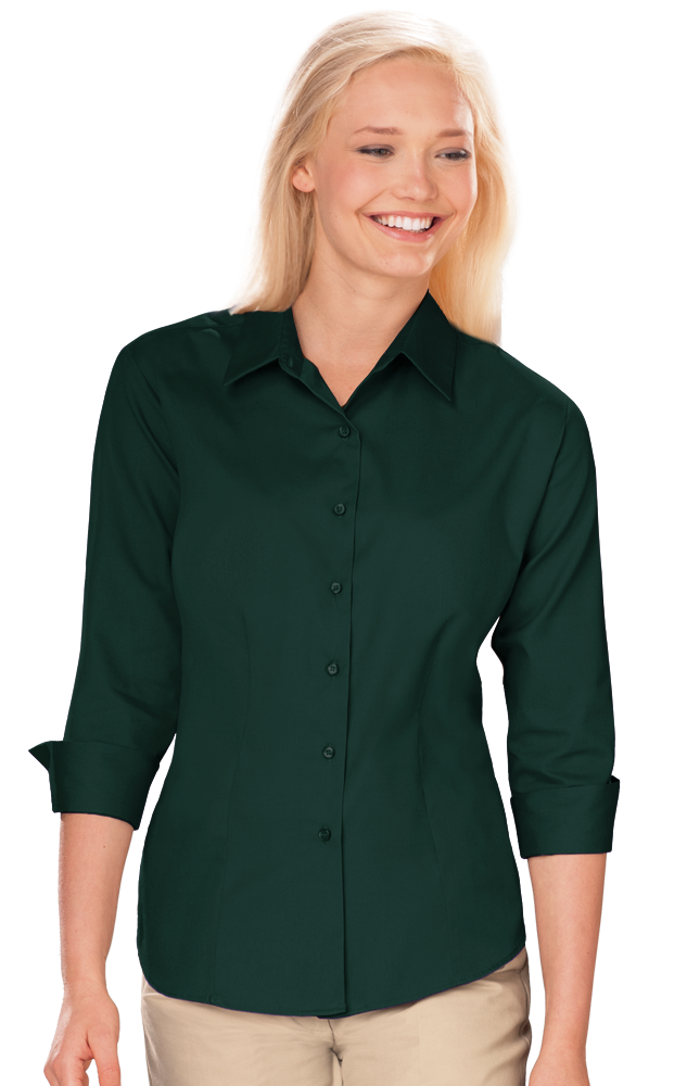Blue Generation BG6330 Ladies' 3/4 Sleeve Fine Line Twill Shirt, Hunter, X-Large (Clearance)