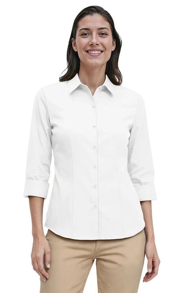 Blue Generation Ladies' 3/4 Sleeve Fine Line Twill Shirt-BG6330