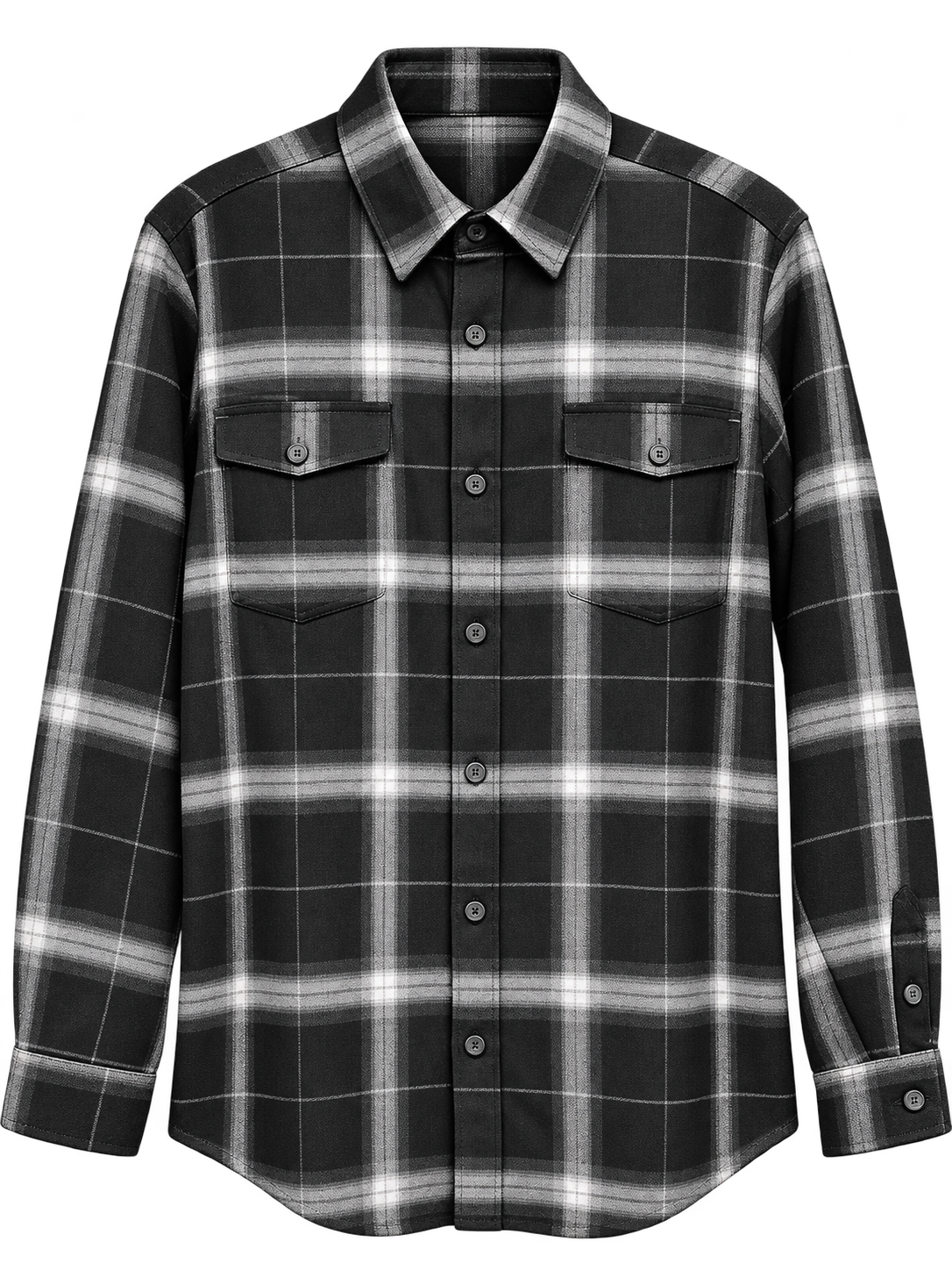 Burnside B8689 - Men's Black & Grey Plaid Long Sleeve Button-Up Flannel Shirt - B8689