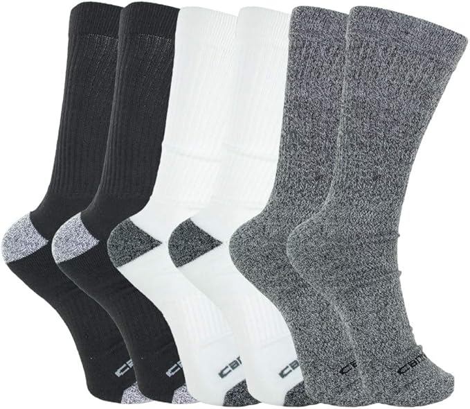 Carhartt Men's 6pk Spun Polyester Work Sock, White/Charcoal/Black, Shoe: 13-15, Size: XL
