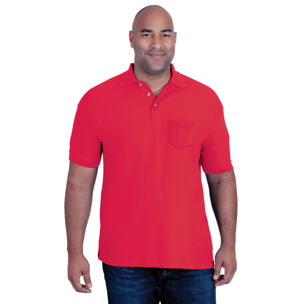 Blue Generation BG7202 Men's Scotchgard Pique Polo with Pocket, Red, XLarge (Clearance)