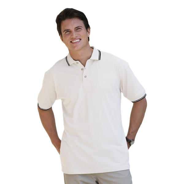 Blue Generation BG7205 Men's Superblend Tipped Polo, White Black Stripe, Small (Clearance)