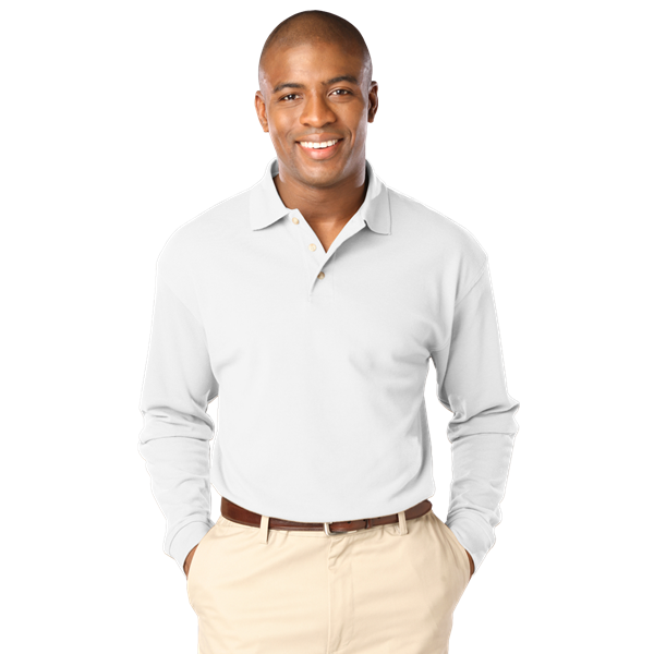 Blue Generation BG7207 Men's Superblend L/S Polo, White, X-Large (Clearance)