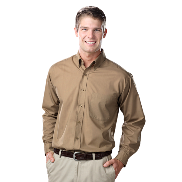 Blue Generation BG7210 Men's Value Poplin L/S Shirt, Tan, Large (Clearance)