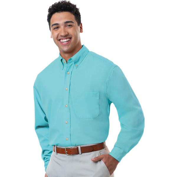 Blue Generation BG7216 Men's L/S Superblend Poplin Shirt with Bone Buttons, Aqua, XLarge (Clearance)