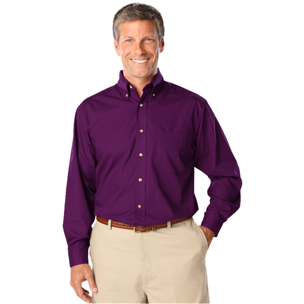 Blue Generation BG7216 Men's L/S Superblend Poplin Shirt with Bone Buttons, Purple, Small (Clearance)