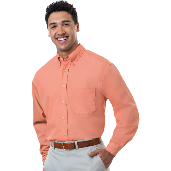 Blue Generation BG7216 Men's L/S Superblend Poplin Shirt with Bone Buttons, Salmon, 5XLarge (Clearance)