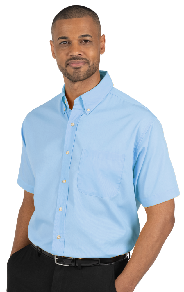 Blue Generation Men's Short-Sleeve Superblend Poplin Shirt with Bone Buttons-BG7216S
