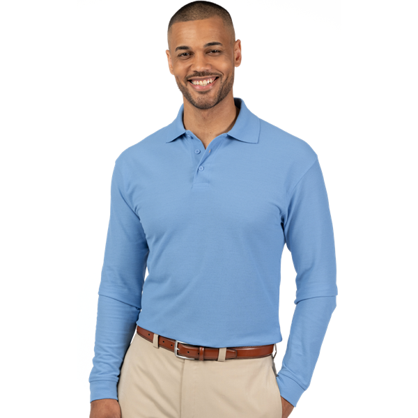 Blue Generation BG7502 Men's Soft Touch L/S Polo, Light Blue, X-Large (Clearance)