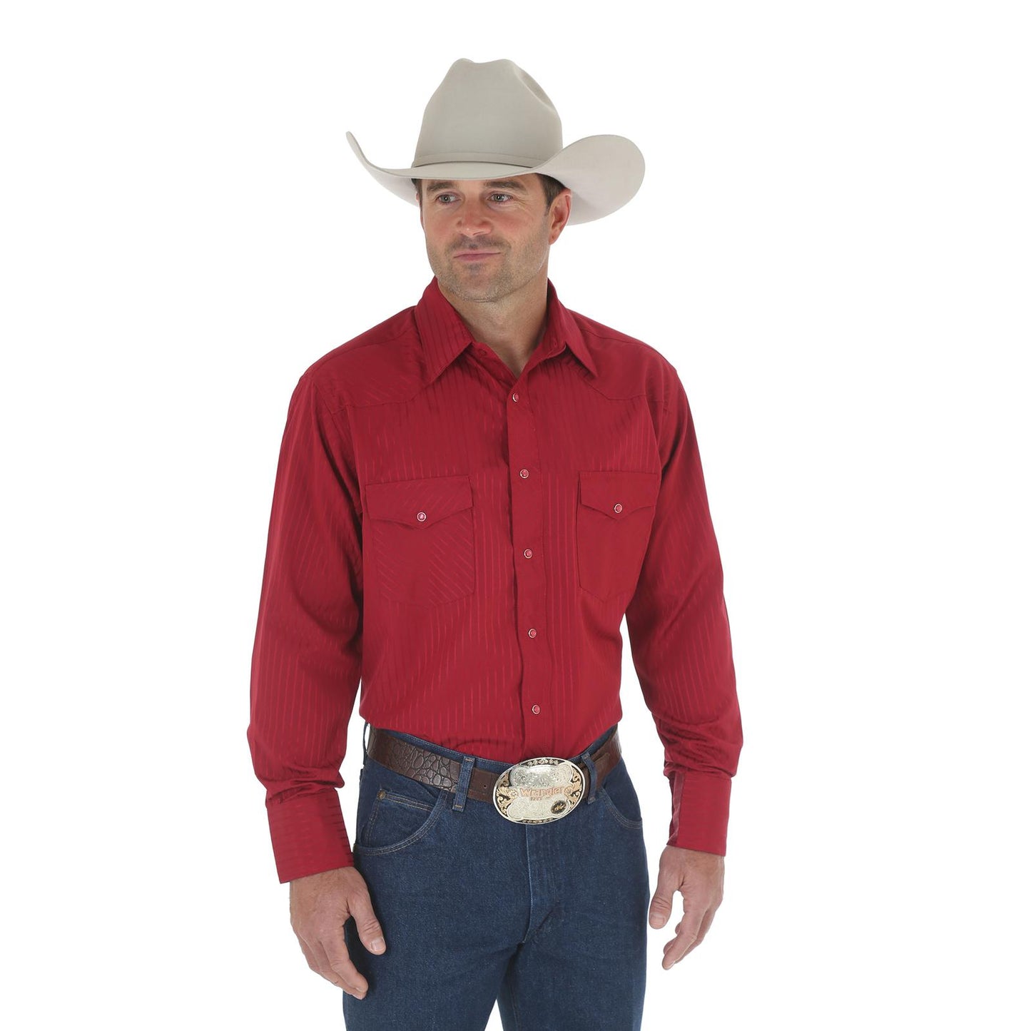 Wrangler® Western Long Sleeve Western Snap Dobby Stripe Shirt - Wine