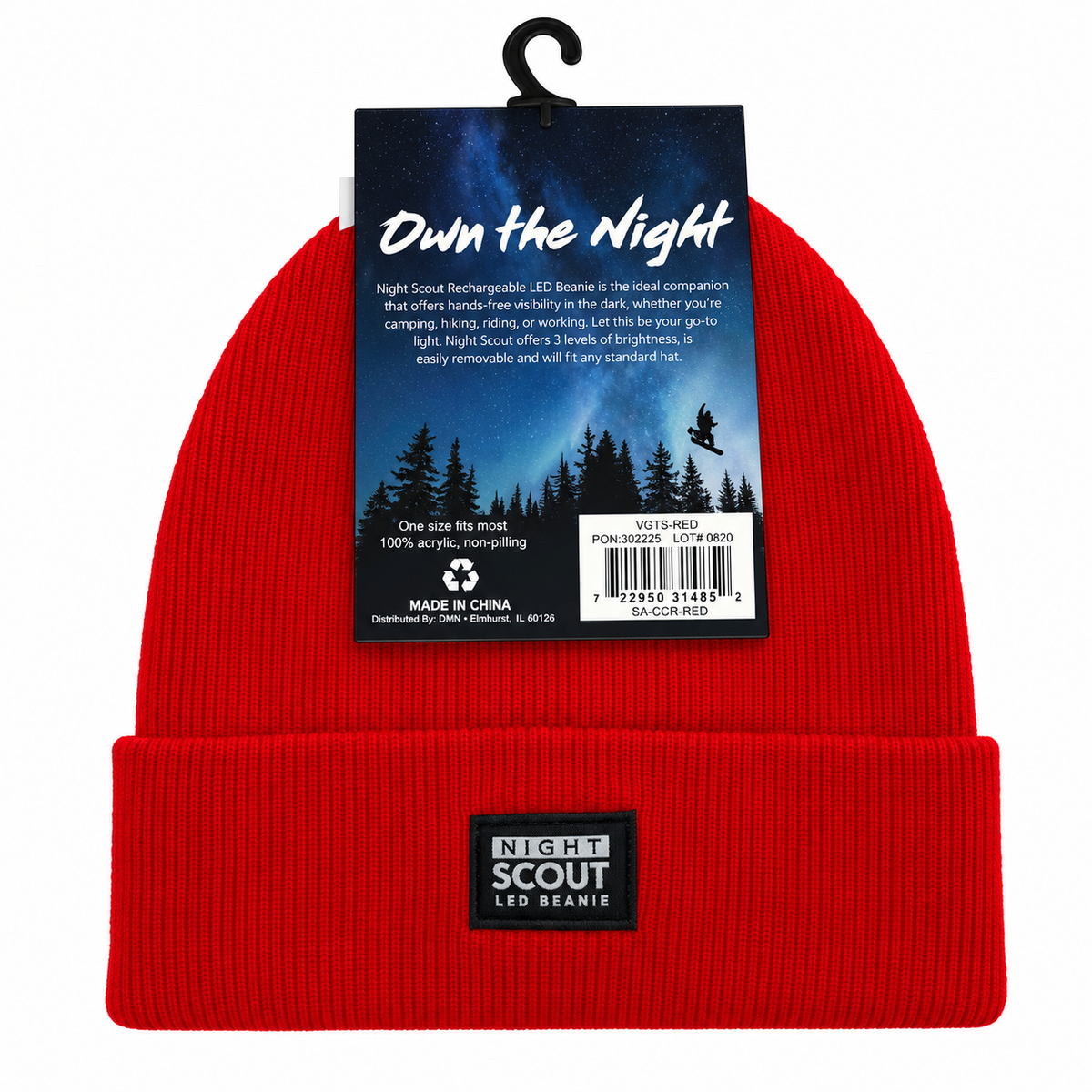 Night Scout Rechargeable LED Beanie – Red