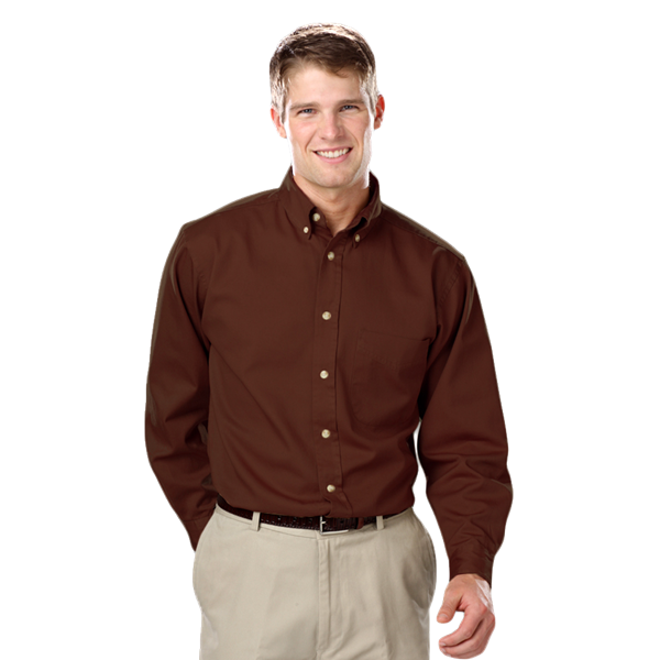 Blue Generation Men's L/S 100% Cotton Twill Shirt - BG8213C - Chocolate (XS, M, L, 3XL, 4XL, 5XL, 6XL, 7XL, 8XL)