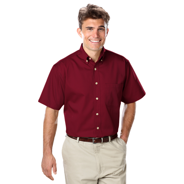 Blue Generation BG8213S Men's 100% Cotton Twill S/S Shirt, Burgundy, 2XLarge (Clearance)