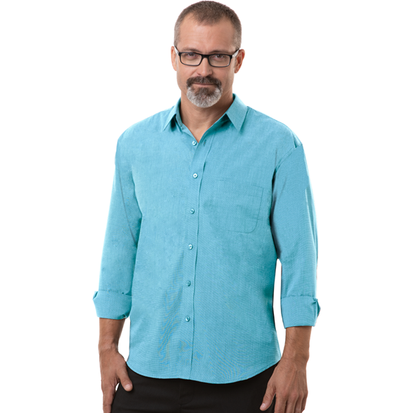 Blue Generation Men's L/S Untucked Fit Crossweave - BG8216C - Aqua (S, 2XL, 3XL, 4XL)