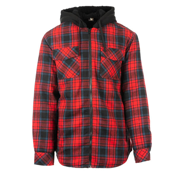 Burnsides Men's Flannel Jacket With Sherpa Hoodie Quilted Polyester Lining - B8620 (2X - Clearance)