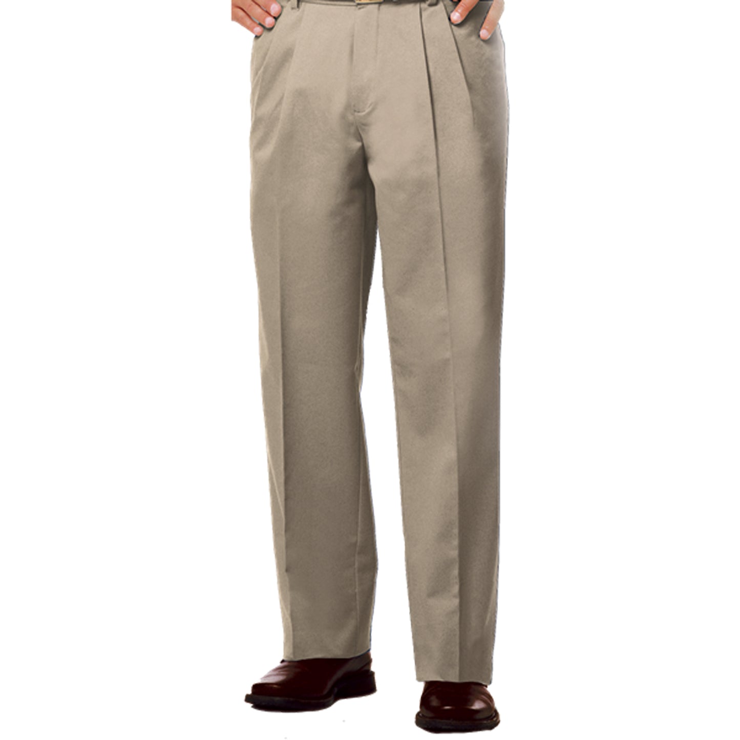 Blue Generation Men's Scotchgard Twill Pleated Front Pants, Khaki, 28W x 34L, Clearance - Basics Clothing Store