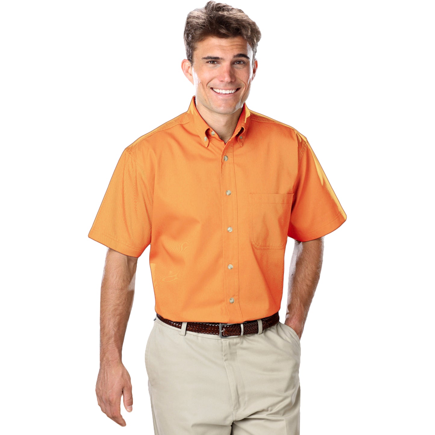 Blue Generation BG8213S Men's 100% Cotton Twill S/S Shirt, Mango, Large (Clearance)