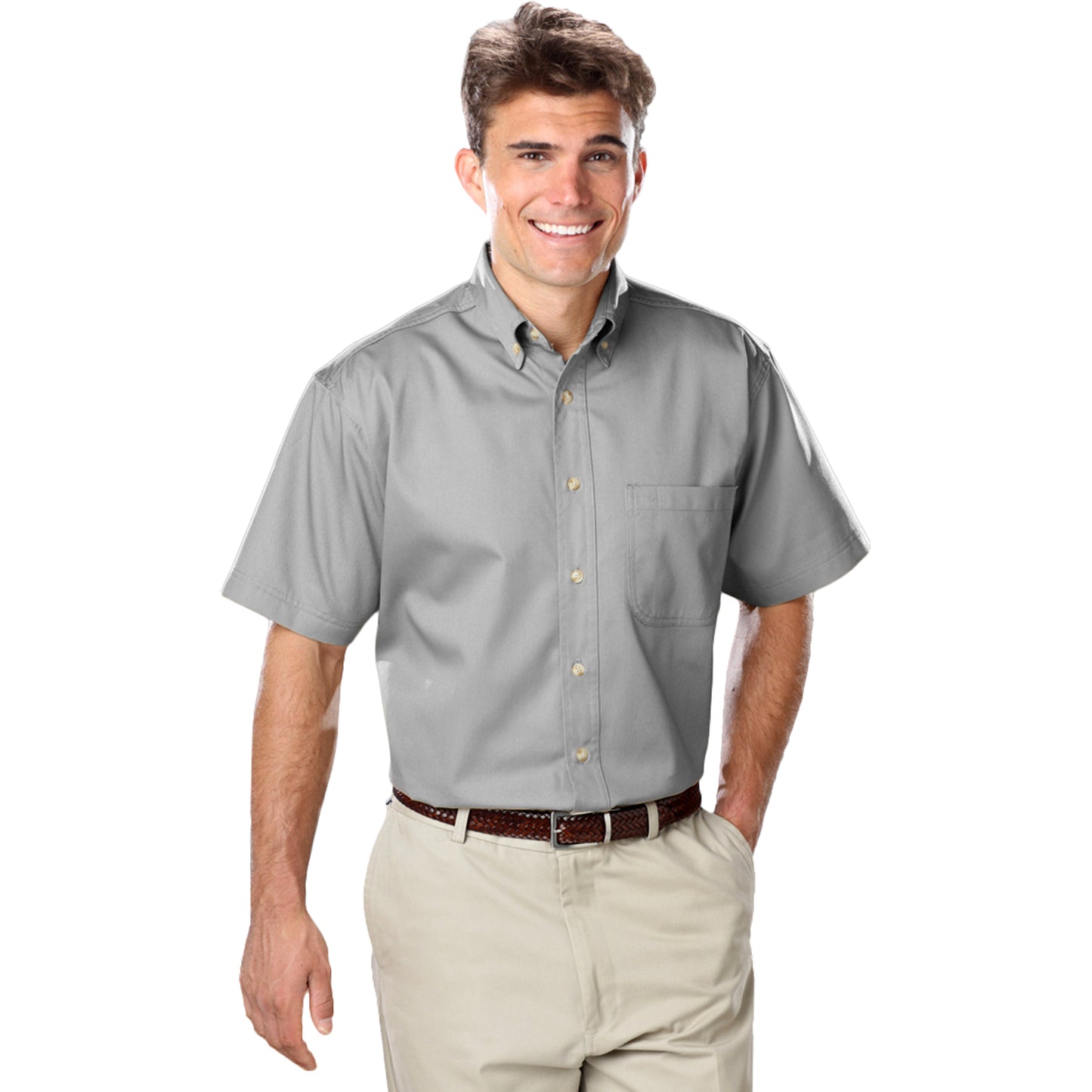 Blue Generation BG8213 Men's S/S 100% cotton twill Shirt, Grey, 3X-Large (Clearance)