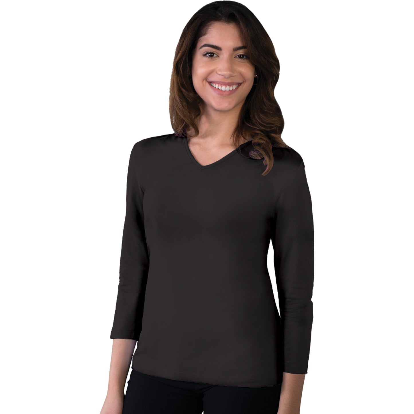 Blue Generation BG4703 Ladies 3/4 Sleeve V-Neck Tee, Black, 4X-Large (Clearance)
